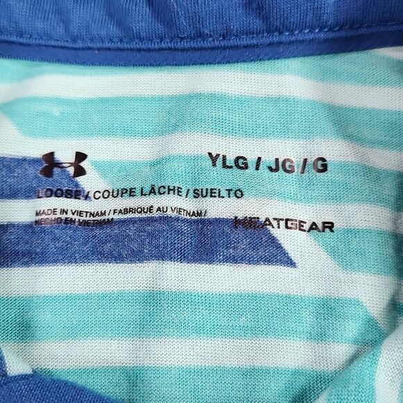 🦋Under Armour Blue & Turquoise Golf Collared Polo Shirt Youth Large - Picture 12 of 13